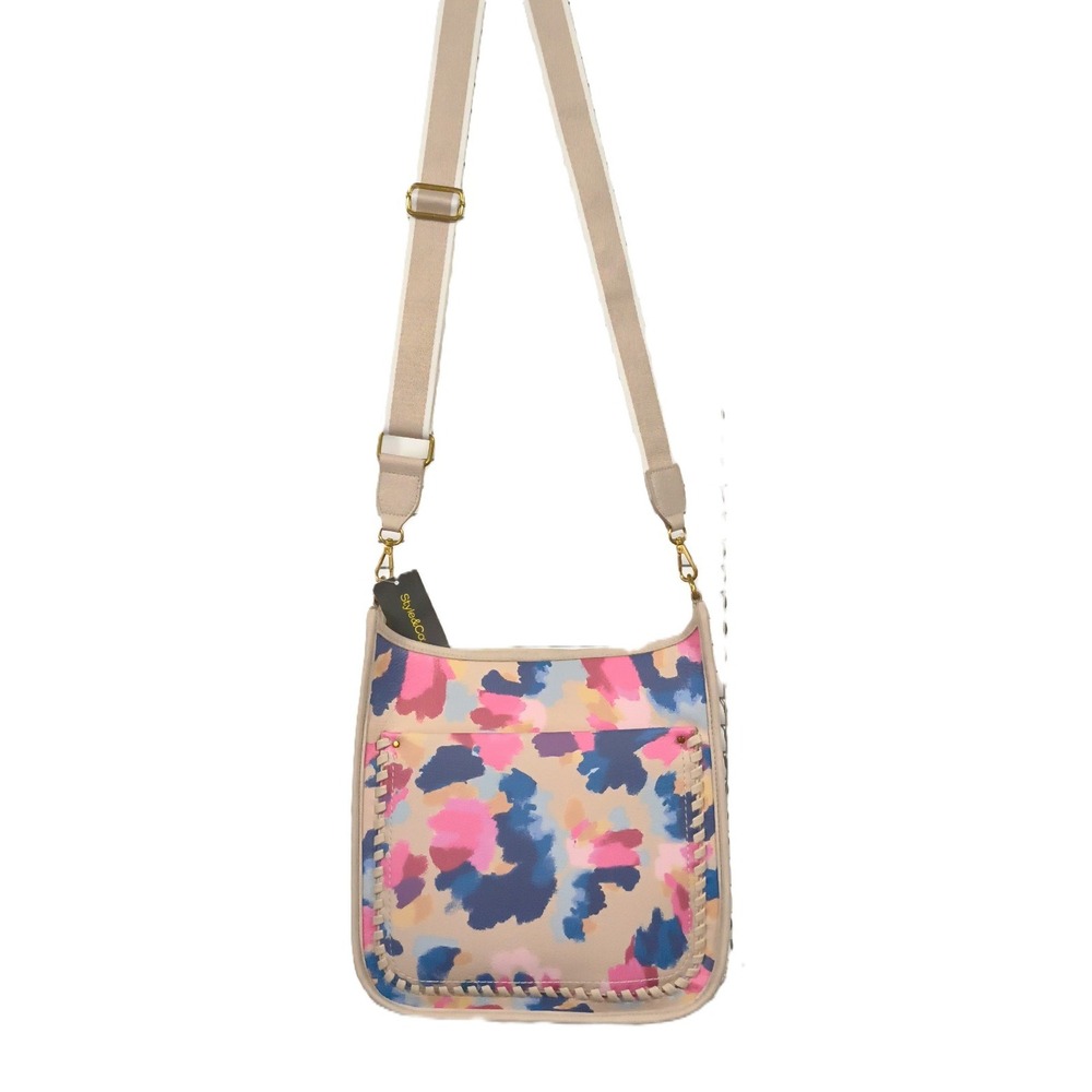 Style & Co Whipstitch Multicolor Messenger Bag, Adjustable Guitar-style Strap+1